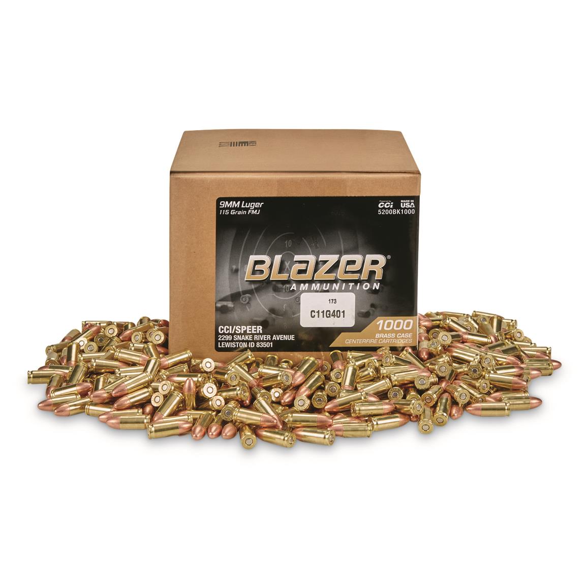 CCI Blazer Brass, 9mm, FMJ, 115 Grain, 1,000 Rounds - Image 1