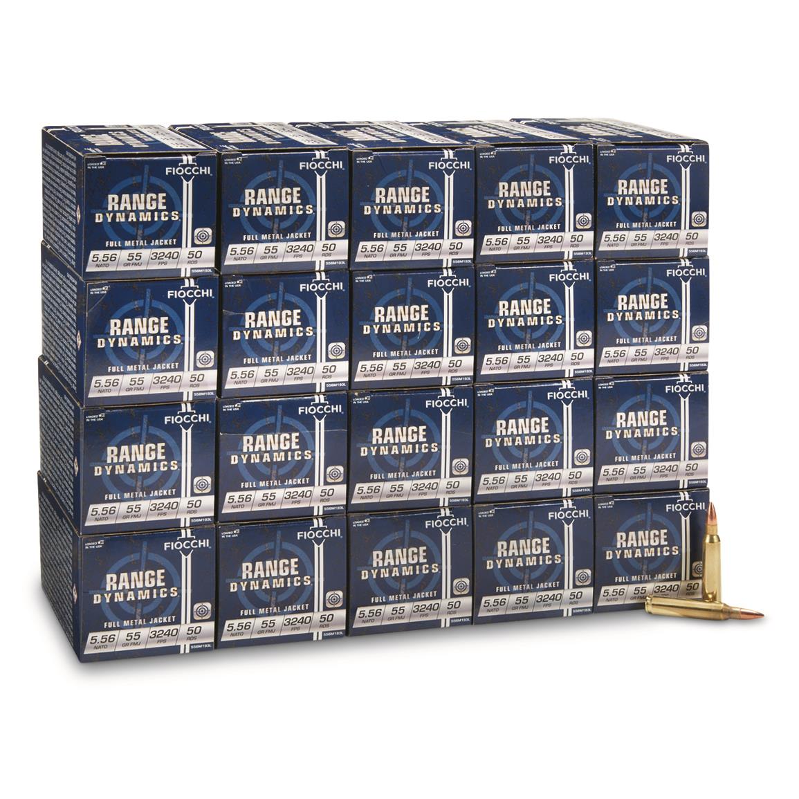 Fiocchi Range Dynamics, 5.56 NATO/.223 Rem., FMJ-BT, 55 Grain, 1000 Rounds - Image 1