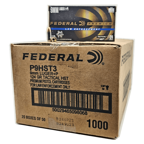 9mm – Federal P9HST3 LE 124 Grain +P JHP – 1000 Rounds - Image 1