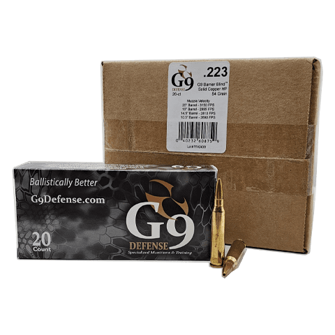 .223 Rem – G9 Defense 54 Grain Barrier Blind Solid Copper HP – 200 Rounds - Image 1
