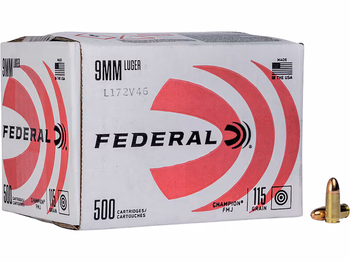 Federal Champion 9mm Luger Ammo 115 Grain Full Metal Jacket (500 rounds) - Image 1
