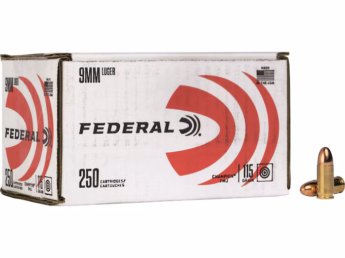 Federal Champion 9mm Luger Ammo 115 Grain Full Metal Jacket (1000 rounds) - Image 1