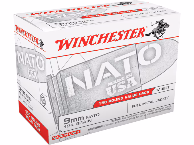 Winchester NATO 9mm Luger Ammo 124 Grain Full Metal Jacket (750 rounds) - Image 1