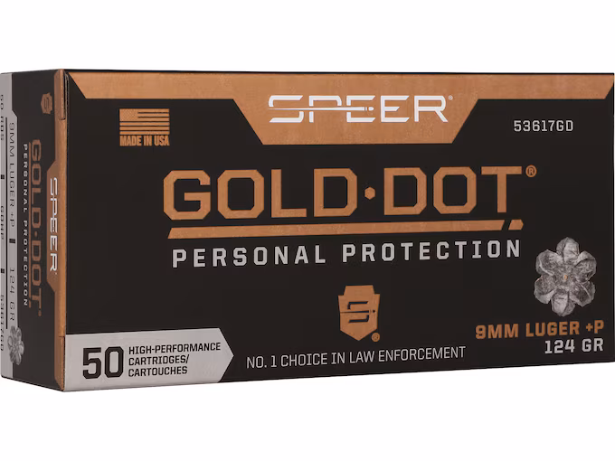 Speer Gold Dot 9mm Luger +P Ammo 124 Grain Bonded Jacketed Hollow Point (500 rounds) - Image 1