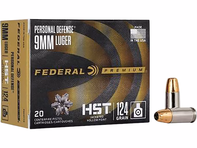 Federal Premium Personal Defense 9mm Luger Ammo 124 Grain Federal HST Jacketed Hollow Point (200 rounds) - Image 1