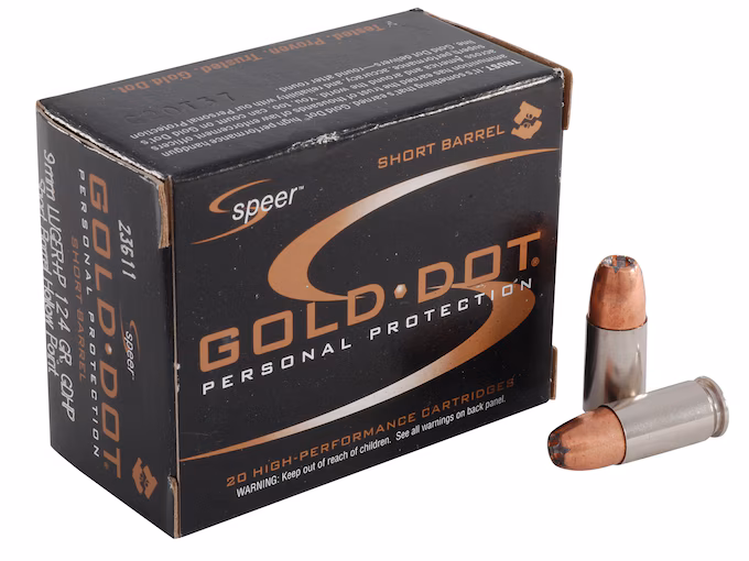 Speer Gold Dot Short Barrel 9mm Luger +P Ammo 124 Grain Bonded Jacketed Hollow Point (200 rounds) - Image 1