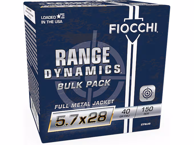 Fiocchi Range Dynamics 5.7x28mm FN Ammo 40 Grain Full Metal Jacket (450 rounds) - Image 1