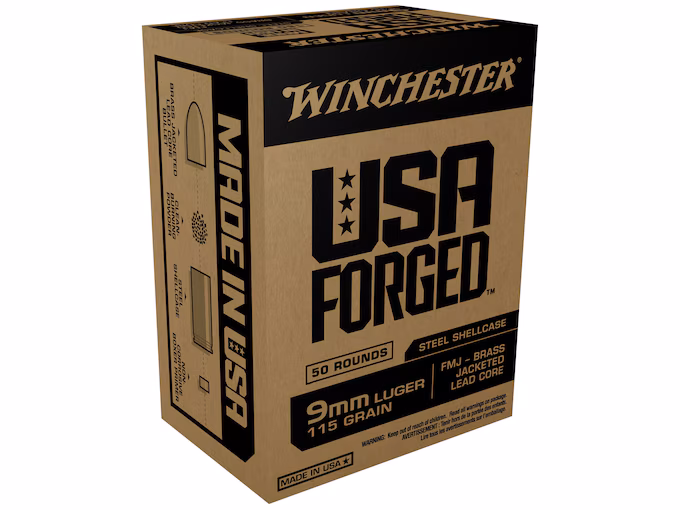 Winchester USA Forged Steel Case 9mm Luger Ammo 115 Grain Full Metal Jacket (500 rounds) - Image 1