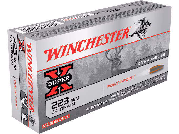 Winchester Power Point 223 Remington Ammo 64 Grain Jacketed Soft Point (200 rounds) - Image 1