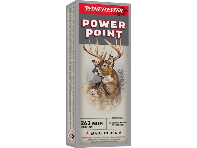 Winchester Power Point 243 Winchester Super Short Magnum (WSSM) Ammo 100 Grain Jacketed Soft Point (200 rounds) - Image 1