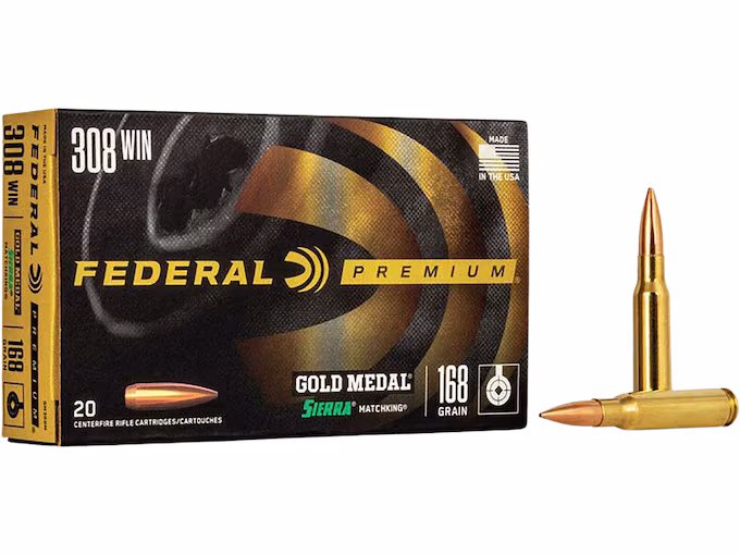 Federal Premium Gold Medal 308 Winchester Ammo 168 Grain Sierra MatchKing Jacketed Hollow Point (200 rounds) - Image 1