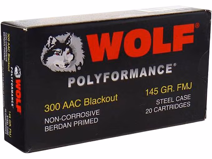 Wolf Polyformance Steel Case 300 AAC Blackout Ammo 145 Grain Full Metal Jacket (500 rounds) - Image 1