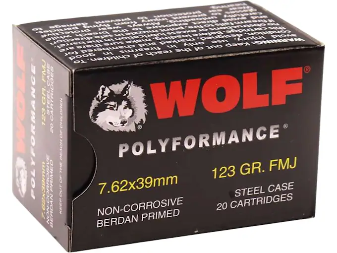 Wolf Polyformance Steel Case 7.62x39mm Ammo 123 Grain Full Metal Jacket (1000 rounds) - Image 1