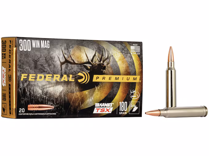 Federal Premium 300 Winchester Magnum Ammo 180 Grain Barnes Triple-Shock X Solid Hollow Point Lead Free (200 rounds) - Image 1
