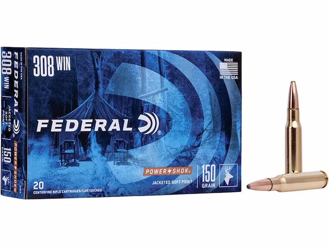 Federal Power-Shok 308 Winchester Ammo 150 Grain Jacketed Soft Point (200 rounds) - Image 1
