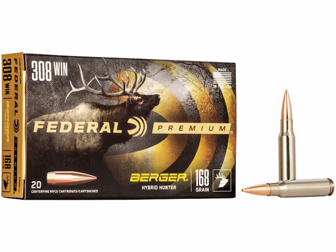 Federal Premium 308 Winchester Ammo 168 Grain Berger Hybrid Hunter Jacketed Hollow Point (200 rounds) - Image 1