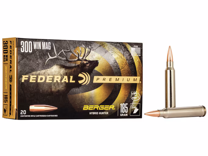 Federal Premium 300 Winchester Magnum Ammo 185 Grain Berger Hybrid Hunter Jacketed Hollow Point (200 rounds) - Image 1
