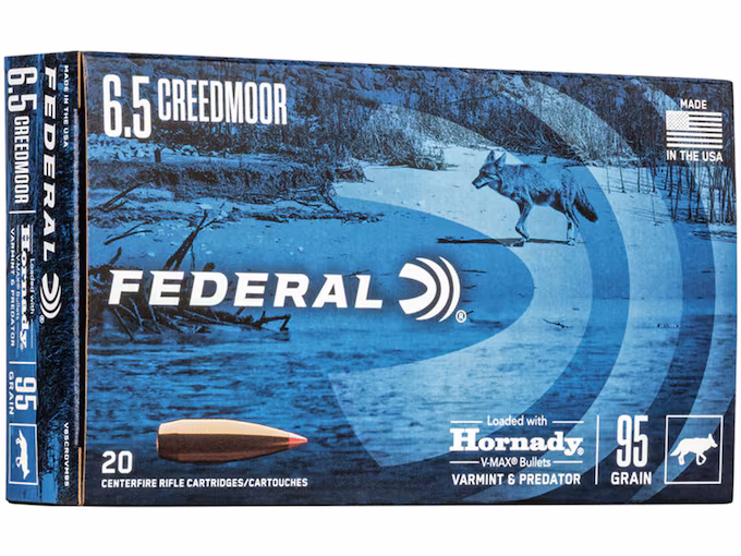 Federal Varmint & Predator 6.5 Creedmoor Ammo 95 Grain Hornady V-Max Polymer Tip (200 rounds) - Image 1