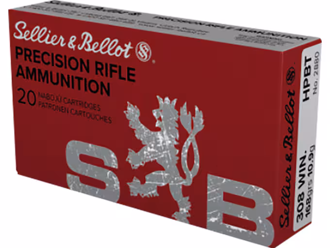 Sellier & Bellot Match 308 Winchester Ammo 168 Grain Jacketed Hollow Point (500 rounds) - Image 1