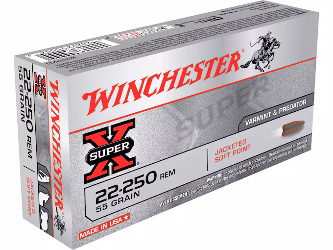 Winchester Super X 22-250 Remington Ammo 55 Grain Jacketed Soft Point (200 rounds) - Image 1