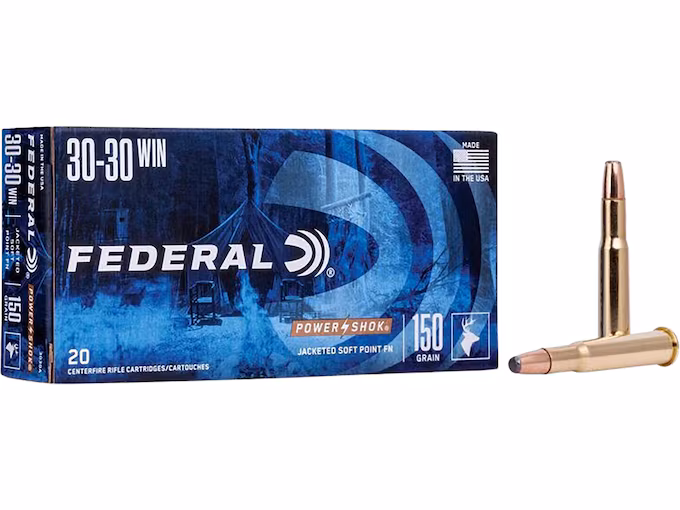 Federal Power-Shok 30-30 Winchester Ammo 150 Grain Jacketed Flat Nose (200 rounds) - Image 1