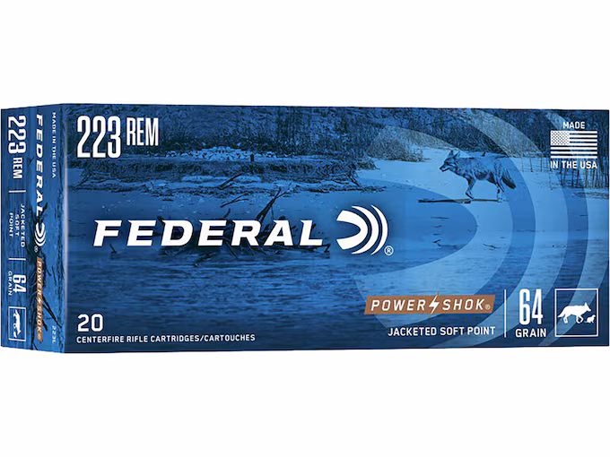 Federal Power-Shok 223 Remington Ammo 64 Grain Jacketed Soft Point (200 rounds) - Image 1