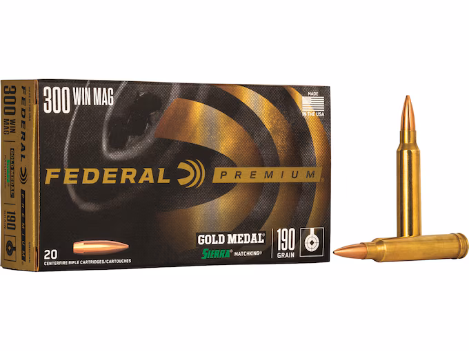 Federal Premium Gold Medal 300 Winchester Magnum Ammo 190 Grain Sierra MatchKing Jacketed Hollow Point (200) - Image 1