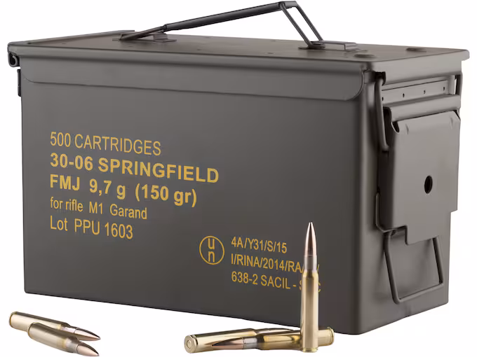 PPU M1 Garand 30-06 Springfield Ammo 150 Grain Full Metal Jacket (500 rounds) - Image 1