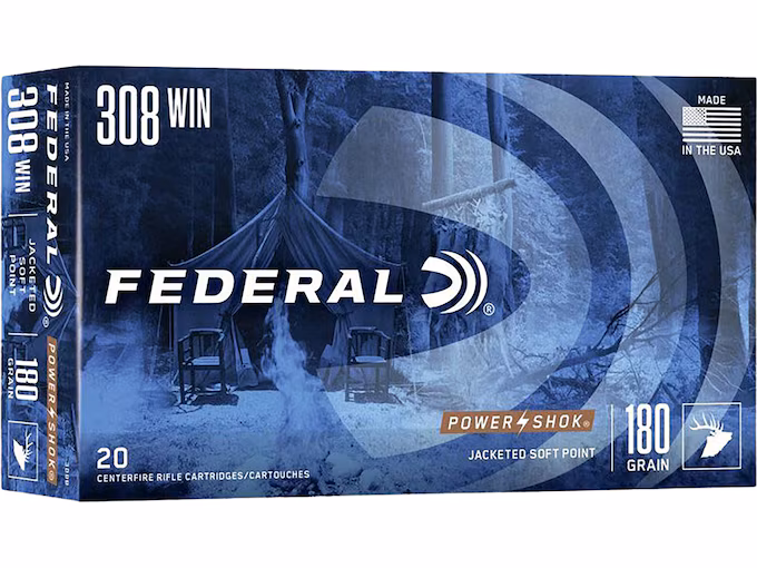 Federal Power-Shok 308 Winchester Ammo 180 Grain Jacketed Soft Point (200 rounds) - Image 1