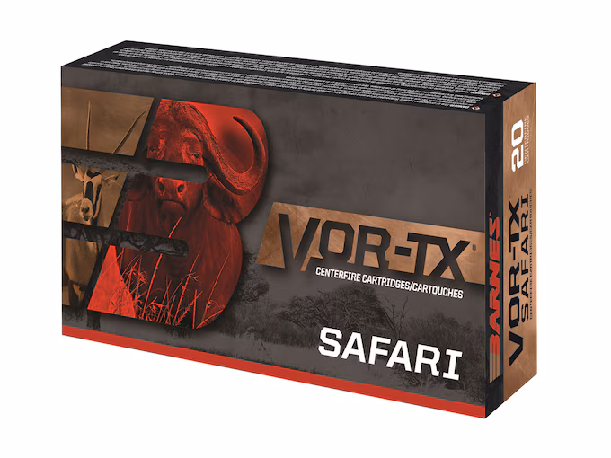 Barnes VOR-TX Safari 470 Nitro Express Ammo 500 Grain Barnes Banded Solid Solid Flat Nose Lead Free Box of 20 - Image 1