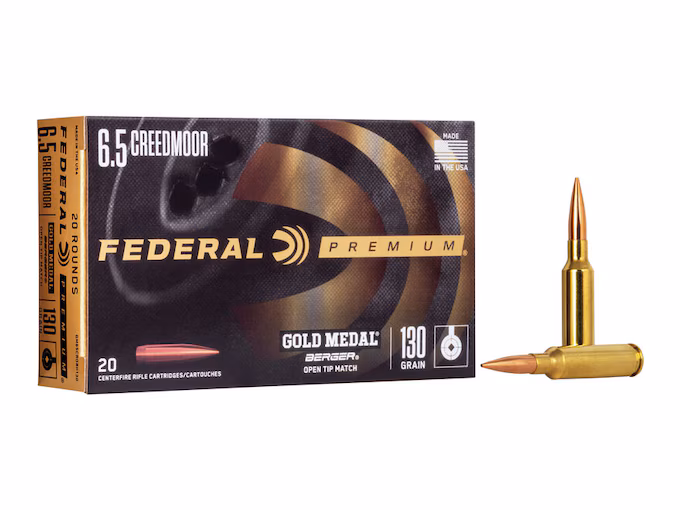 Federal Premium Gold Medal 6.5 Creedmoor Ammo 130 Grain Berger Tactical Hybrid Match Jacketed Hollow Point (200 rounds) - Image 1