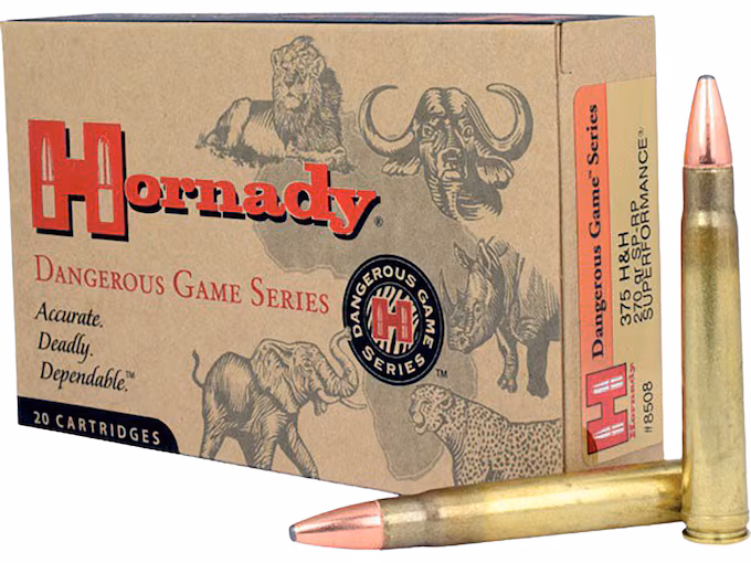 Hornady Dangerous Game Superformance 375 H&H Magnum Ammo 270 Grain Hornady Interlock Jacketed Soft Point Box of 20 - Image 1