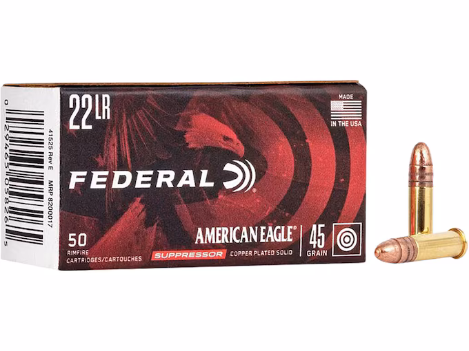 Federal American Eagle Suppressor 22LR Ammo 45 Grain Plated Round Nose (5000 rounds) - Image 1
