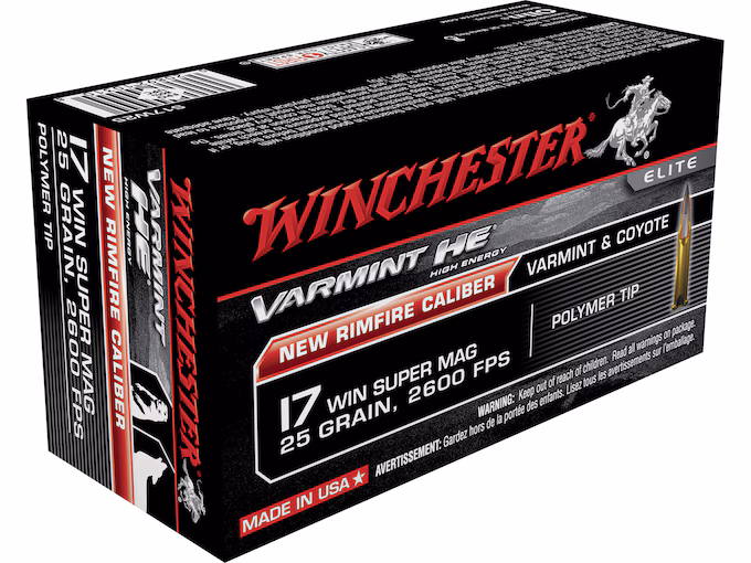 Winchester Varmint High Energy 17 Winchester Super Magnum Ammo 25 Grain Polymer Tip (500 rounds) - Image 1