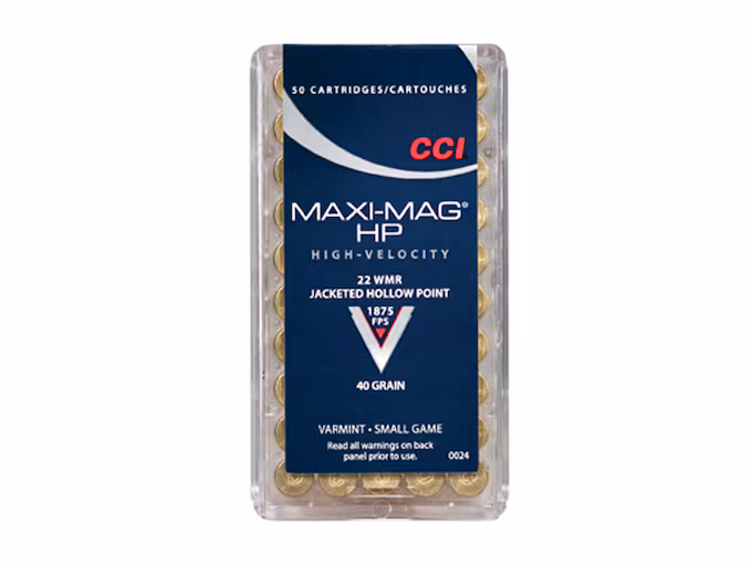 CCI Maxi-Mag 22 Winchester Magnum Rimfire (WMR) Ammo 40 Grain Jacketed Hollow Point (500 rounds) - Image 1