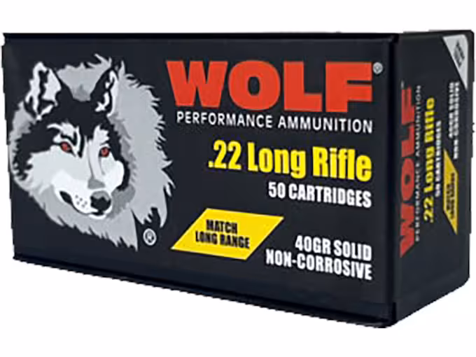 Wolf Match Long Range 22LR Ammo 40 Grain Round Nose (500 rounds) - Image 1