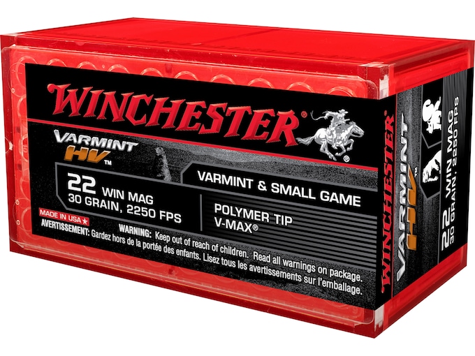 Winchester Varmint HV 22 Winchester Magnum Rimfire (WMR) Ammo 30 Grain Polymer Tip (1000 rounds) - Image 1