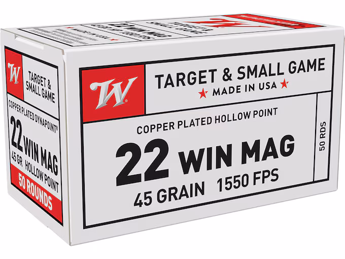 Winchester Dynapoint 22 Winchester Magnum Rimfire (WMR) Ammo 45 Grain Plated Hollow Point (2000 rounds) - Image 1
