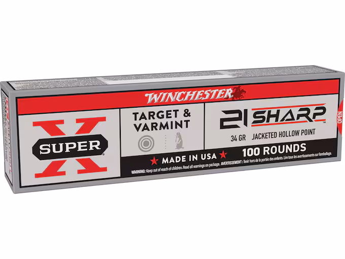 Winchester Super X Target & Varmint 21 Sharp Ammo 34 Grain Jacketed Hollow Point (2000 rounds) - Image 1