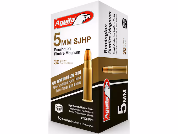 Aguila 5mm Remington Rimfire Magnum Ammo 30 Grain Jacketed Hollow Point (1000 rounds) - Image 1