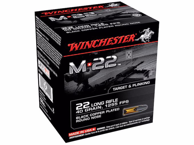 Winchester M-22 22LR Ammo 40 Grain Plated Round Nose (2000 rounds) - Image 1