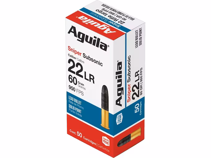 Aguila Sniper Subsonic 22LR Ammo 60 Grain Round Nose (1000 rounds) - Image 1