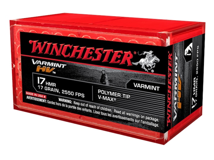 Winchester Varmint High Velocity 17 Hornady Magnum Rimfire (HMR) Ammo 17 Grain Hornady V-Max Polymer Tip (1000 rounds) - Image 1