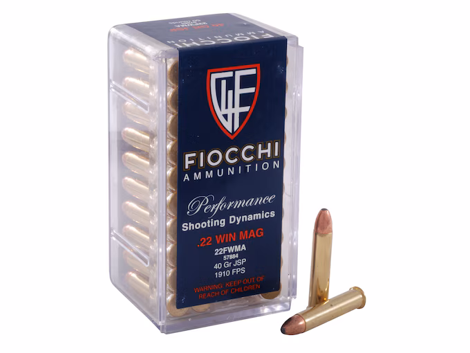 Fiocchi 22 Winchester Magnum Rimfire (WMR) Ammo 40 Grain Jacketed Soft Point (500 rounds) - Image 1