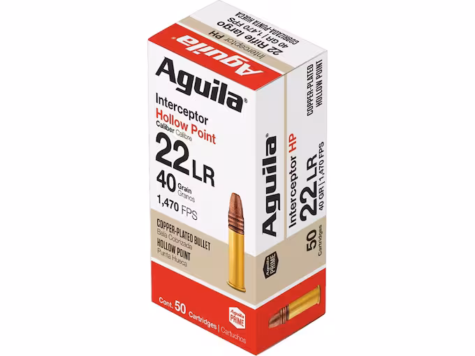 Aguila Interceptor 22LR Ammo 40 Grain Plated Hollow Point (1000 rounds) - Image 1