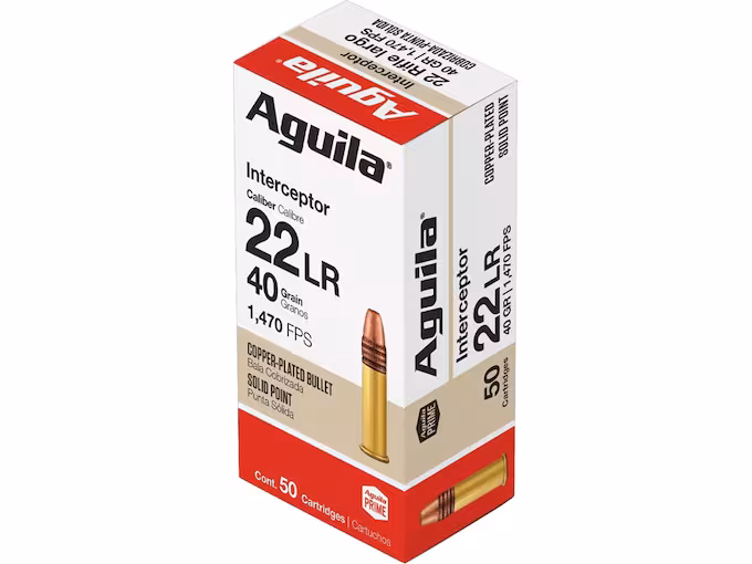Aguila Interceptor 22LR Ammo 40 Grain Plated Round Nose (1000 rounds) - Image 1