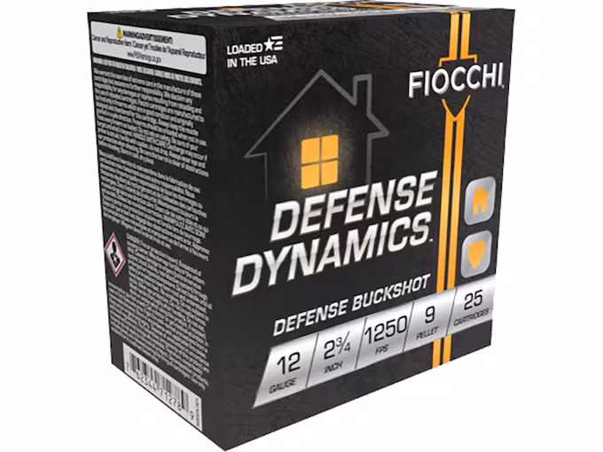 Fiocchi Defense Dynamics 12 Gauge Ammo 2-3/4" #1 Buckshot 9 Pellets (250 rounds) - Image 1