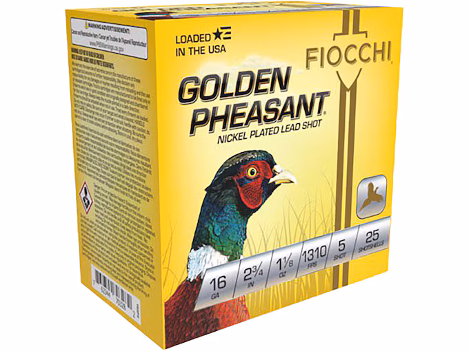 Fiocchi Golden Pheasant 16 Gauge Nickel Plated Lead Ammo  (250 rounds) - Image 1