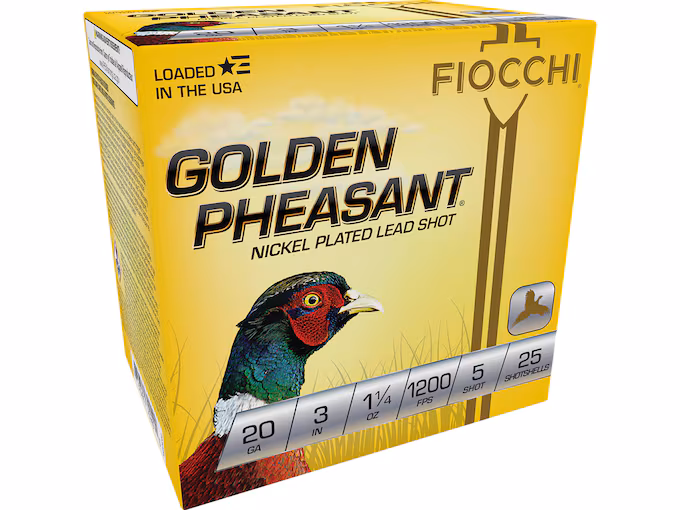 Fiocchi Golden Pheasant 20 Gauge Nickel Plated Lead Ammo (250 rounds) - Image 1