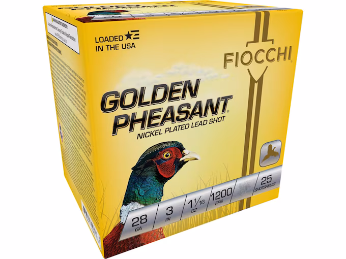 Fiocchi Golden Pheasant 28 Gauge Nickel Plated Lead Ammo (250 rounds) - Image 1
